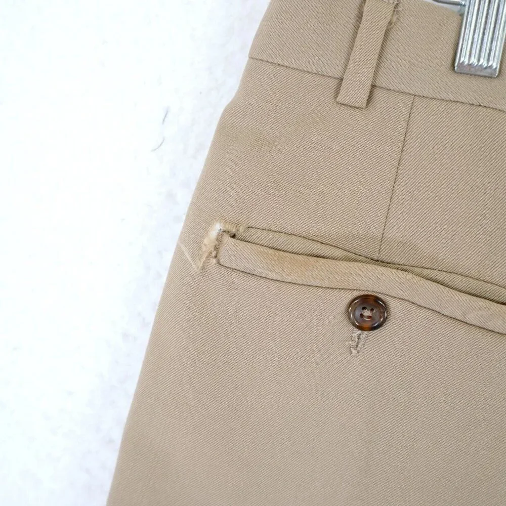 DAMAGED Joseph Feiss Wool Tan 33/30 Dress Pants Mid Rise Pleated Cuffed Lined Pa
